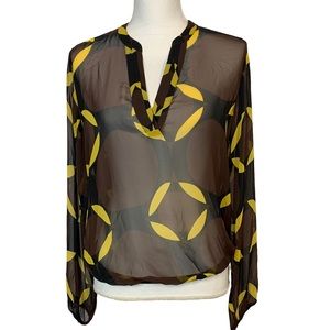 THE LIMITED Sheer Split Neck Long Sleeve Blouse Sz M